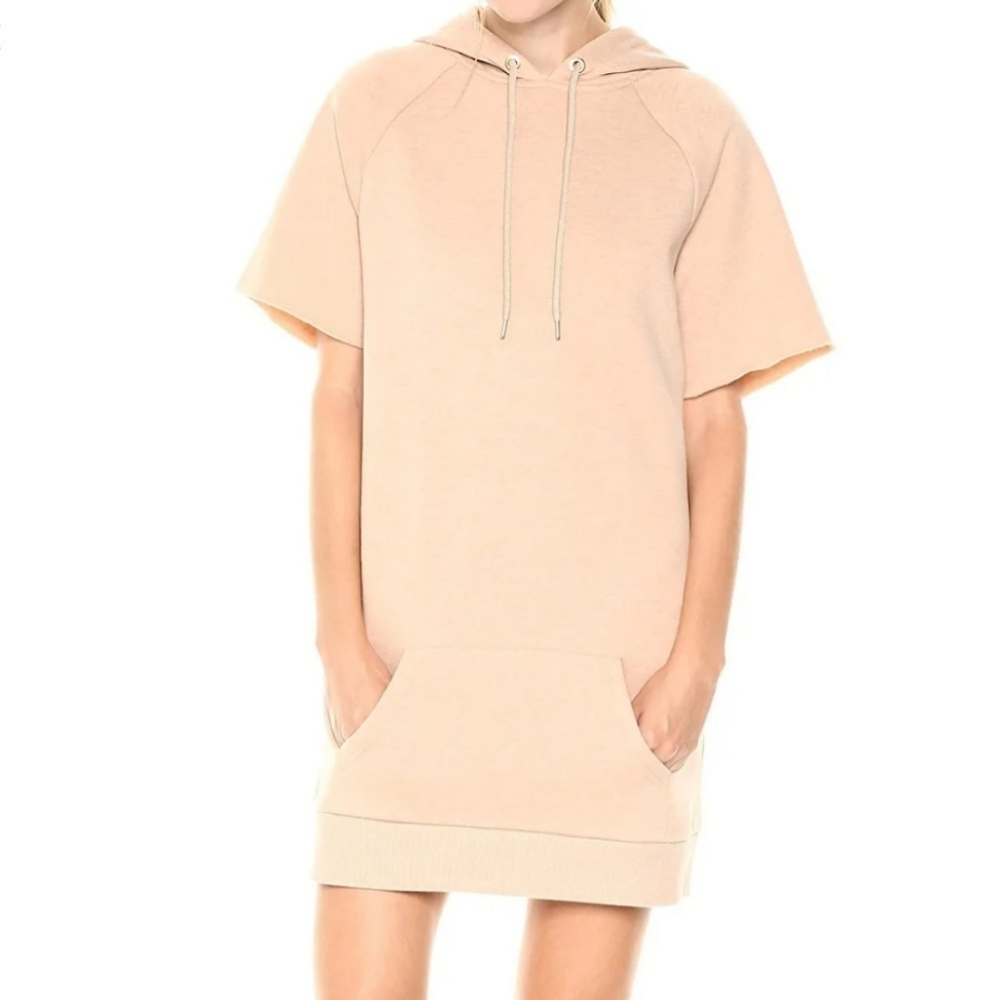 Kensie Dress Hooded Beige Fleece Short Sleeve Sweatshirt Hoodie Womens New